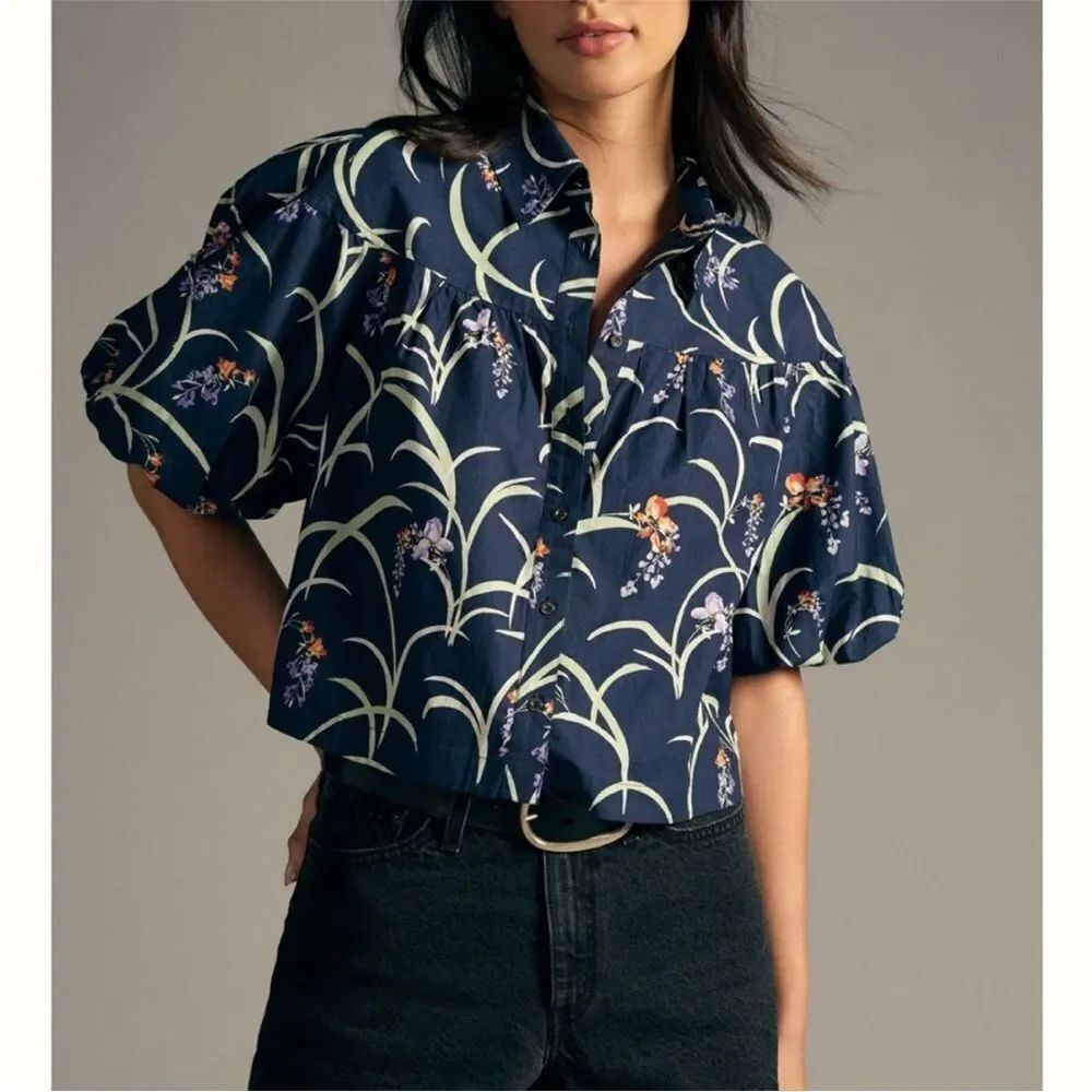 Anthropologie Maeve The Zooey Bubble-Sleeve Blouse